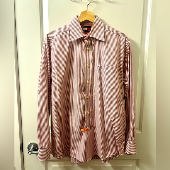 Maroon and white striped button down - Picture 1 of 3